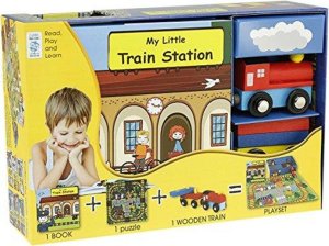 My Little Book about Trains (Book, Wooden Toy & 16-piece Puzzle) - VÝPRODEJ
