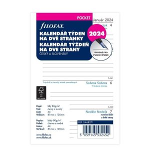 Filofax Náplň do diáře 2024 - kapesní, týden/2 str, linky, ČJ+SJ - VÝPRODEJ
