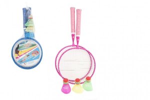 Badminton sada dětská kov/plast 2 pálky + 1 košíček 2 barvy v síťce - VÝPRODEJ