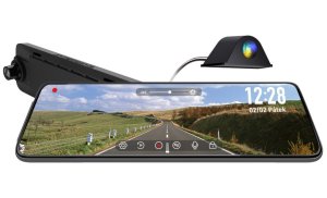 CEL-TEC palubní kamera do auta v zrcátku M12 Dual GPS Exclusive/2K/zadní 1080p/9,8" IPS dotykové LCD/g-sens./podpora GPS - VÝPRODEJ