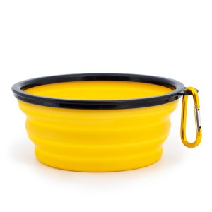 Skládací silikonová miska s karabinou, žlutá, Domestico