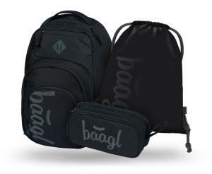 BAAGL 3 SET Coolmate Black: batoh, penál, sáček - VÝPRODEJ