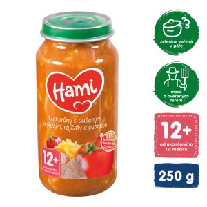 HAMI Makaróny s dušeným vepřovým, rajčaty a paprikou (250 g) - masozeleninový příkrm - VÝPRODEJ