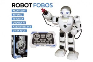 Robot RC FOBOS plast interaktivní chodící 40cm česky mluvící na baterie s USB - VÝPRODEJ